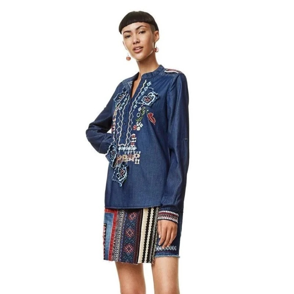 DESIGUAL Embroidered Blue Denim Top (101)